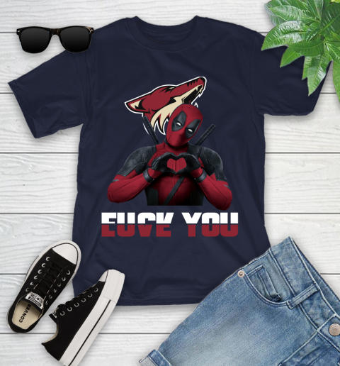 NHL Arizona Coyotes Deadpool Love You Fuck You Hockey Sports Youth T-Shirt 2