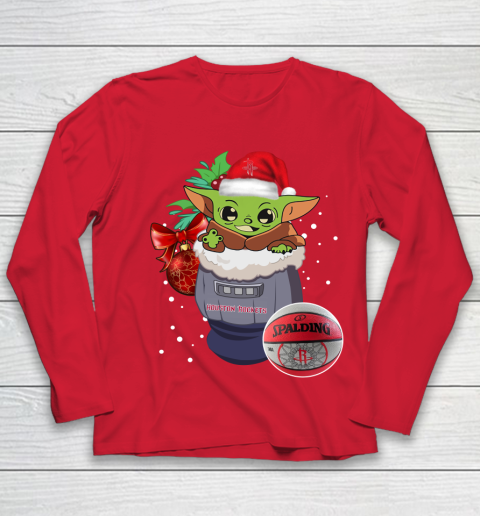 Houston Rockets Christmas Baby Yoda Star Wars Funny Happy NBA Youth Long Sleeve 10