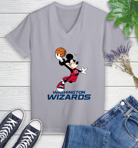 NBA Basketball Washington Wizards Cheerful Mickey Mouse Shirt Women's V-Neck T-Shirt 4