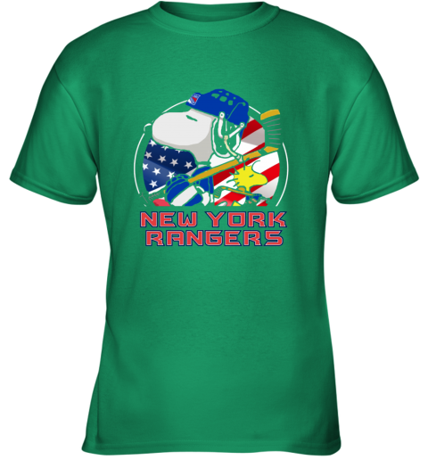 ekvf new york rangersnoopy and woodstock nhl youth t shirt 26 front irish green