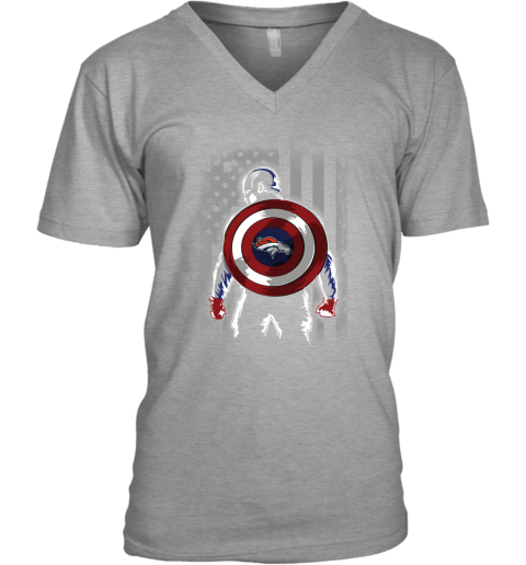 NFL Denver Broncos Captain America Marvel Flag Football Sports 61QJ098SunC v neck unisex 8 95 151514 front sport grey