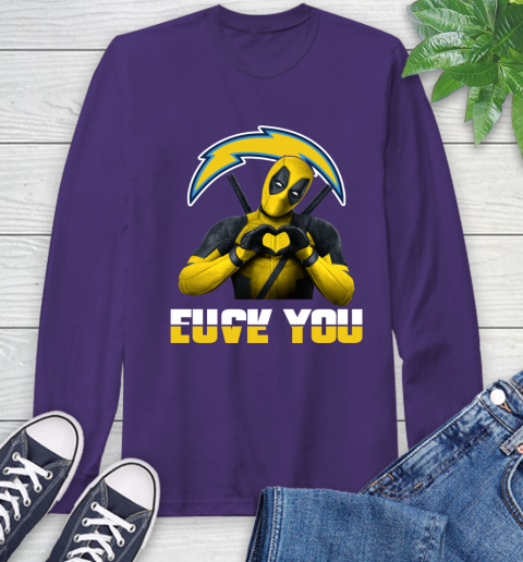 NHL San Diego Chargers Deadpool Love You Fuck You Football Sports Long Sleeve T-Shirt 5