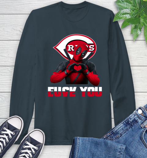 MLB Cincinnati Reds Deadpool Love You Fuck You Baseball Sports Long Sleeve T-Shirt 9
