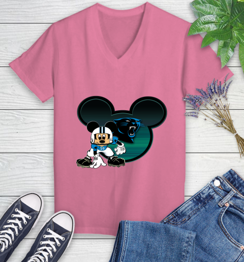 NFL Carolina Panthers Mickey Mouse Disney Football T Shirt Women's V-Neck T-Shirt 13