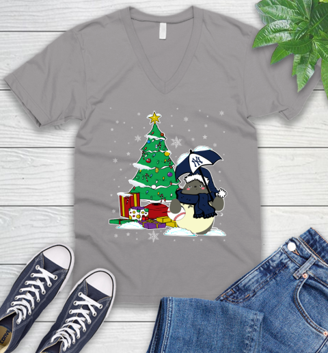 New York Yankees MLB Baseball Cute Tonari No Totoro Christmas Sports V-Neck T-Shirt 3