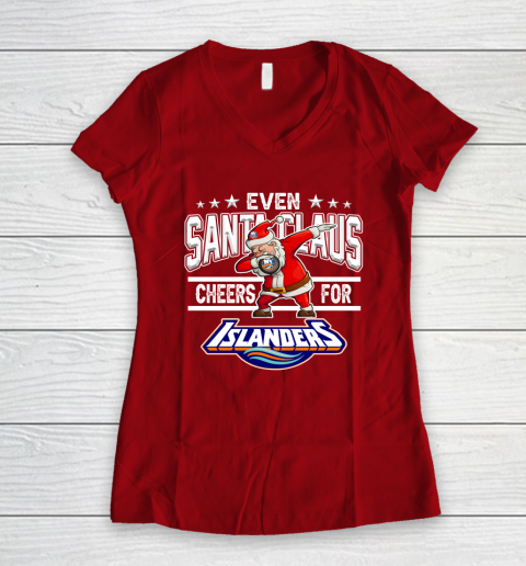 New York Islanders Even Santa Claus Cheers For Christmas NHL Women's V-Neck T-Shirt 8