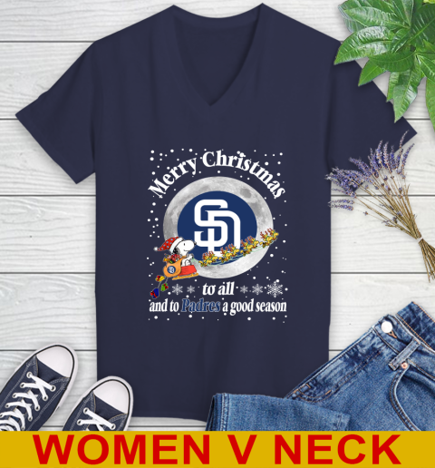 San Diego Padres Merry Christmas To All And To Padres A Good Season MLB Baseball Sports Women's V-Neck T-Shirt 12