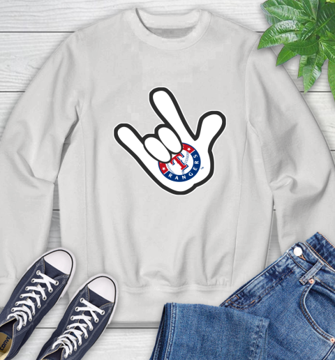 Texas Rangers MLB Baseball Mickey Rock Hand Disney Sweatshirt