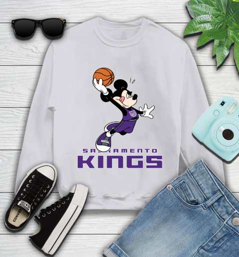 NBA Basketball Sacramento Kings Cheerful Mickey Mouse Shirt Youth Sweatshirt 4