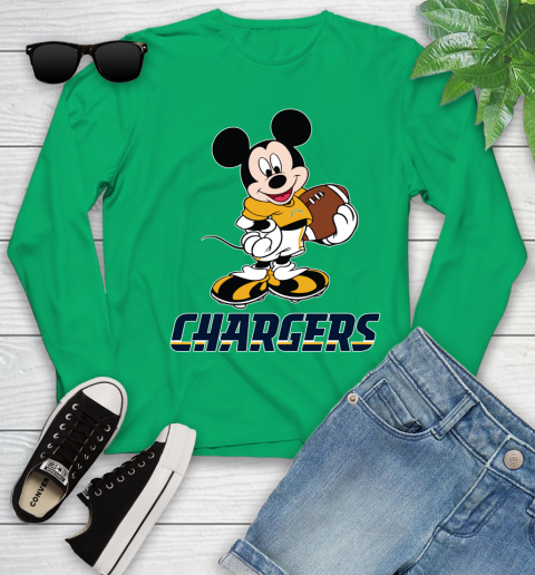 NFL Football Los Angeles Chargers Cheerful Mickey Mouse Shirt Youth Long Sleeve 6