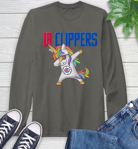 LA Clippers NBA Basketball Funny Unicorn Dabbing Sports Long Sleeve T-Shirt 8