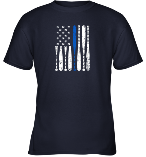 qf5n thin blue line leo usa flag police support baseball bat youth t shirt 26 front navy