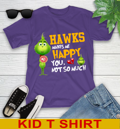 NBA Atlanta Hawks Makes Me Happy You Not So Much Grinch Basketball Sports Youth T-Shirt 3