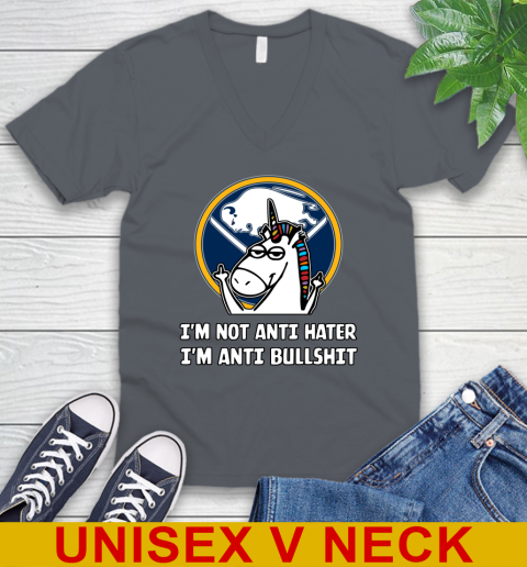 Buffalo Sabres NHL Hockey Unicorn I'm Not Anti Hater I'm Anti Bullshit V-Neck T-Shirt 5