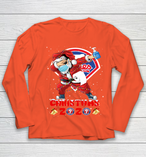 Philadelphia Phillies Funny Santa Claus Dabbing Christmas 2020 MLB Youth Long Sleeve 3