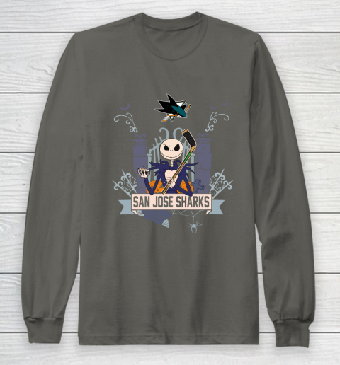 NHL San Jose Sharks Hockey Jack Skellington Halloween Long Sleeve T-Shirt 5