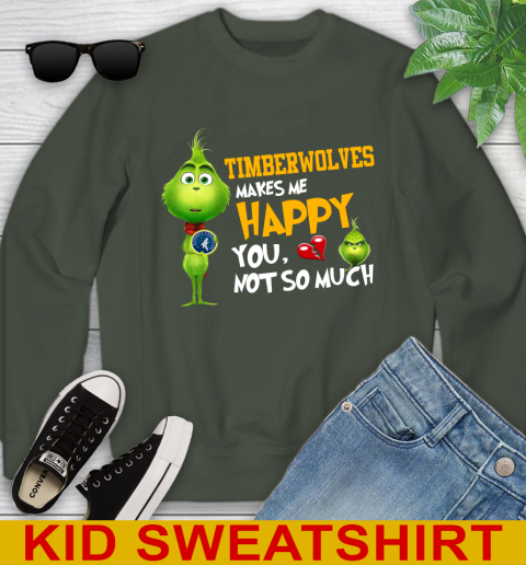 NBA Minnesota Timberwolves Makes Me Happy You Not So Much Grinch Basketball Sports Youth Sweatshirt 8
