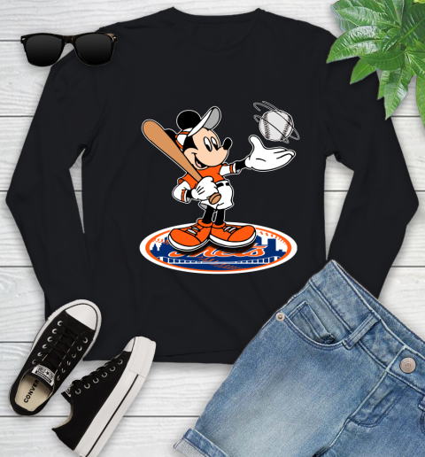 MLB Baseball New York Mets Cheerful Mickey Disney Shirt Youth Long Sleeve