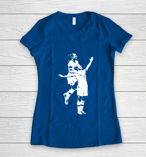 Megan Rapinoe and Alex Morgan Victory Pose  The White Stencil Women's V-Neck T-Shirt 7
