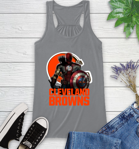 NFL Captain America Thor Spider Man Hawkeye Avengers Endgame Football Cleveland Browns Racerback Tank 5