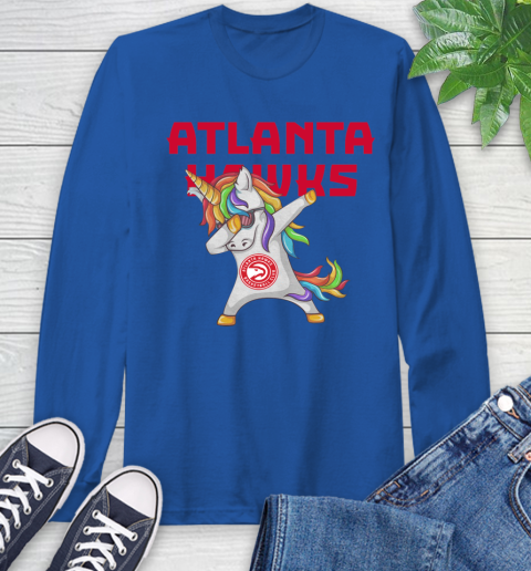 Atlanta Hawks NBA Basketball Funny Unicorn Dabbing Sports Long Sleeve T-Shirt 9