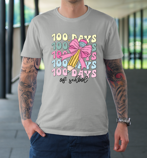 100 Days of School Girls Coquette Bow 100th Day of School T-Shirt 8