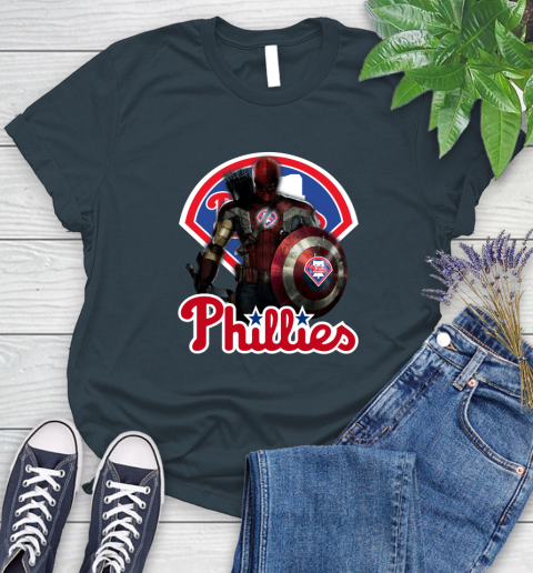 MLB Captain America Thor Spider Man Hawkeye Avengers Endgame Baseball Philadelphia Phillies Women's T-Shirt 8