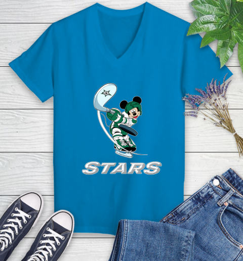 NHL Hockey Dallas Stars Cheerful Mickey Mouse Shirt Women's V-Neck T-Shirt 6