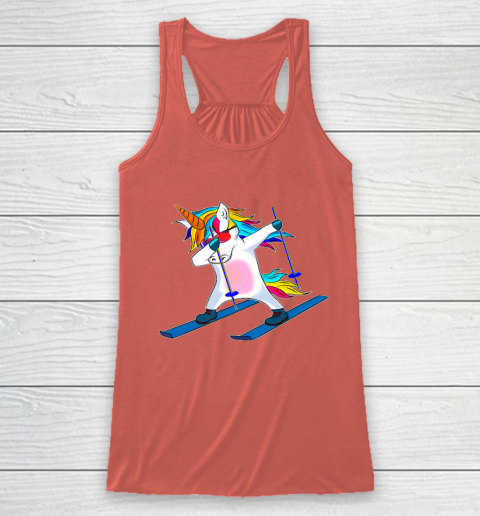 Skiing Unicorn Dabbing Funny Gift Racerback Tank 4