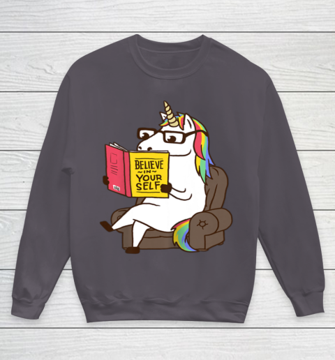 Unicorn Shirt Believe in Yourself Motivational Book Lover Youth Sweatshirt 6