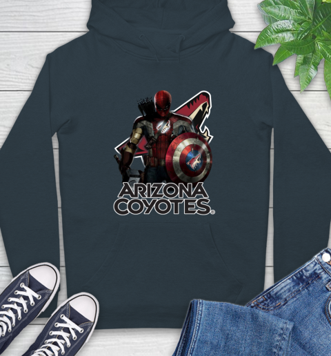 NHL Captain America Thor Spider Man Hawkeye Avengers Endgame Hockey Arizona Coyotes Hoodie 7
