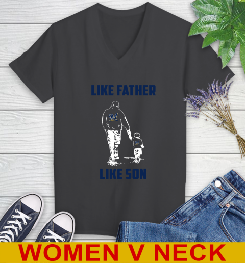 Milwaukee Brewers MLB Baseball Like Father Like Son Sports Women's V-Neck T-Shirt 8