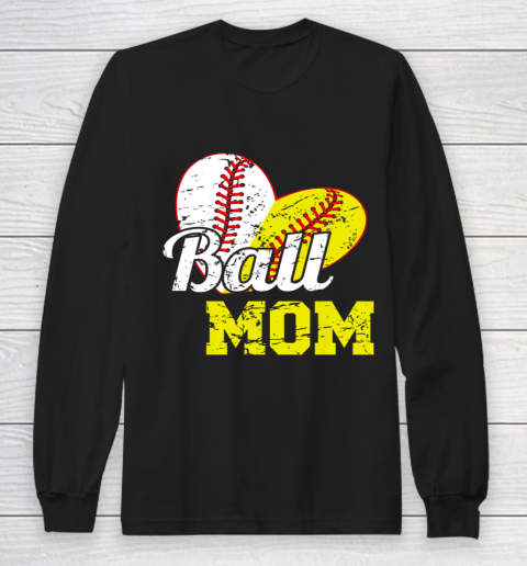 Funny Ball Mom Softball Baseball Outfit For Women Mother Day Long Sleeve T-Shirt