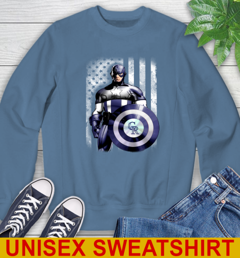 Colorado Rockies MLB Baseball Captain America Marvel Avengers American Flag Shirt Sweatshirt 10