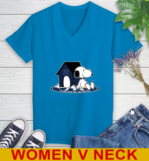 MLB Baseball New York Yankees Snoopy The Peanuts Movie Shirt Women's V-Neck T-Shirt 8