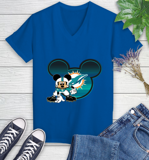 NFL Miami Dolphins Mickey Mouse Disney Football T Shirt Women's V-Neck T-Shirt 10