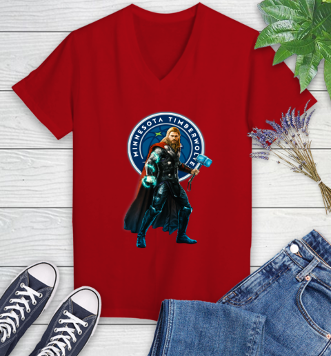 NBA Thor Avengers Endgame Basketball Minnesota Timberwolves Women's V-Neck T-Shirt 12