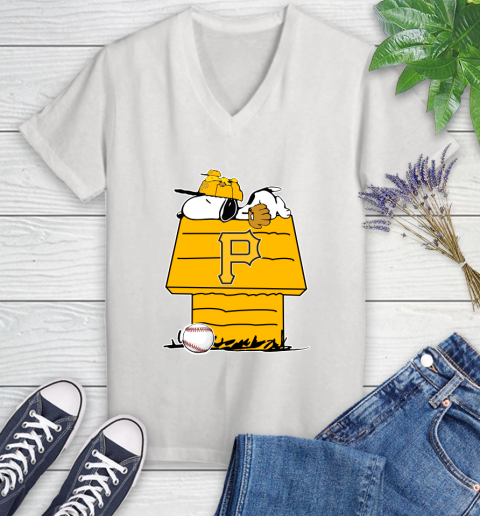 MLB Pittsburgh Pirates Snoopy Woodstock The Peanuts Movie Baseball T Shirt Women's V-Neck T-Shirt