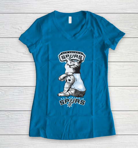 NBA Basketball My Cat Loves San Antonio Spurs Women's V-Neck T-Shirt 5