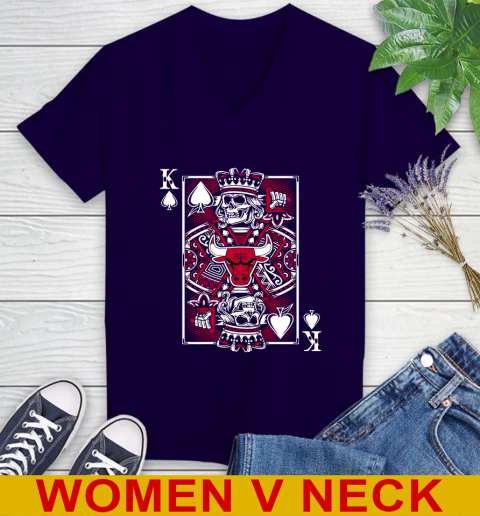Chicago Bulls NBA Basketball The King Of Spades Death Cards Shirt Women's V-Neck T-Shirt 3