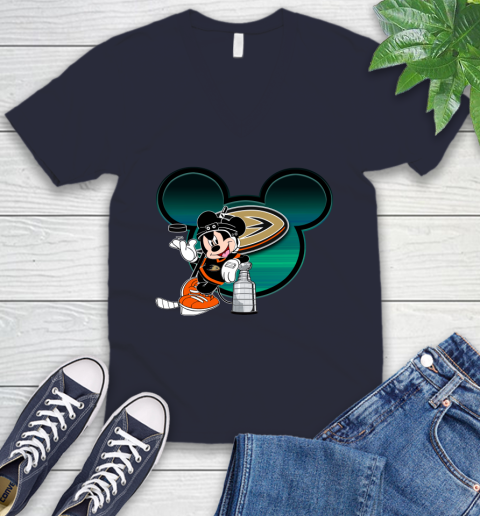 NHL Anaheim Ducks Stanley Cup Mickey Mouse Disney Hockey T Shirt V-Neck T-Shirt 3