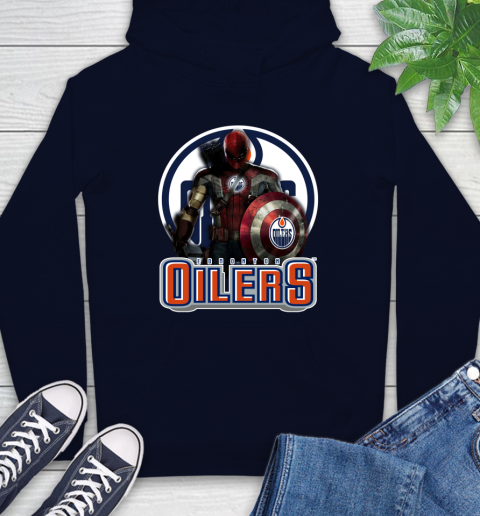NHL Captain America Thor Spider Man Hawkeye Avengers Endgame Hockey Edmonton Oilers Hoodie 4
