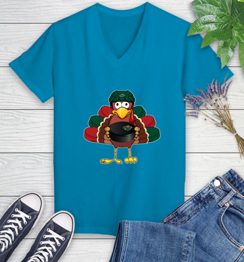 Minnesota Wild Turkey Thanksgiving Day Women's V-Neck T-Shirt 7