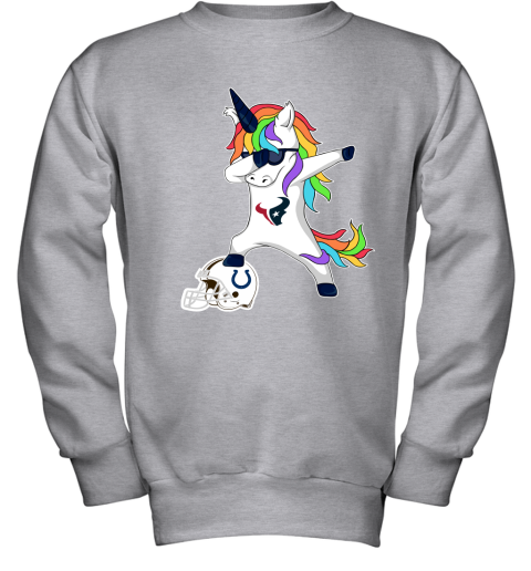 Football Dabbing Unicorn Steps On Helmet Houston Texans Youth Sweatshirt
