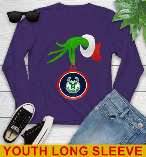 Milwaukee Bucks Grinch Merry Christmas NBA Basketball Youth Long Sleeve 5