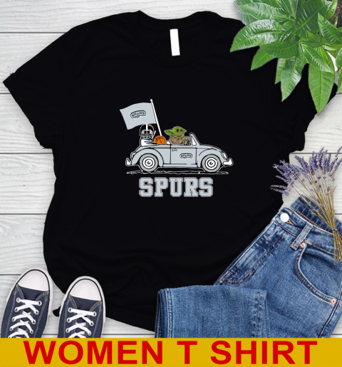 NBA Basketball San Antonio Spurs Darth Vader Baby Yoda Driving Star Wars Shirt Women's T-Shirt 2