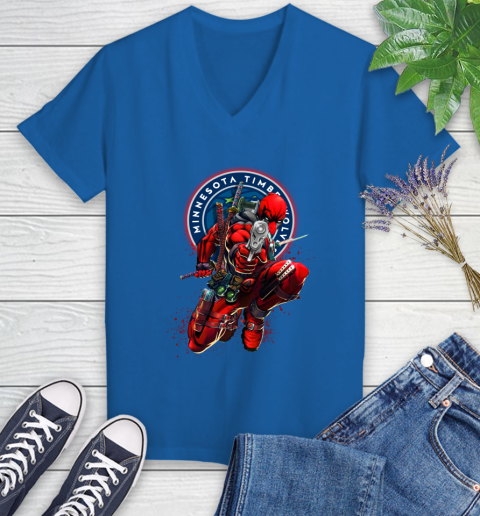 NBA Deadpool Marvel Comics Sports Basketball Minnesota Timberwolves Women's V-Neck T-Shirt 10