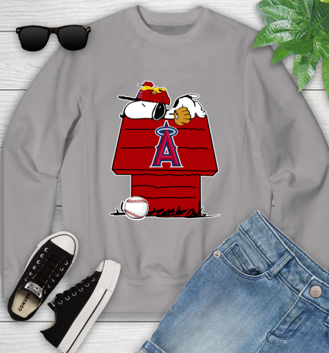 MLB Los Angeles Angels Snoopy Woodstock The Peanuts Movie Baseball T Shirt Youth Sweatshirt 4