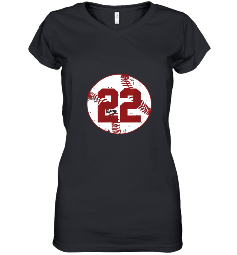 Womens Vintage Baseball Number 22 Shirt Cool Softball Mom Gift Women's V-Neck T-Shirt