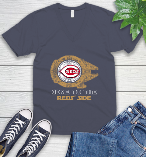 MLB Come To The Cincinnati Reds Side Star Wars Baseball Sports V-Neck T-Shirt 7